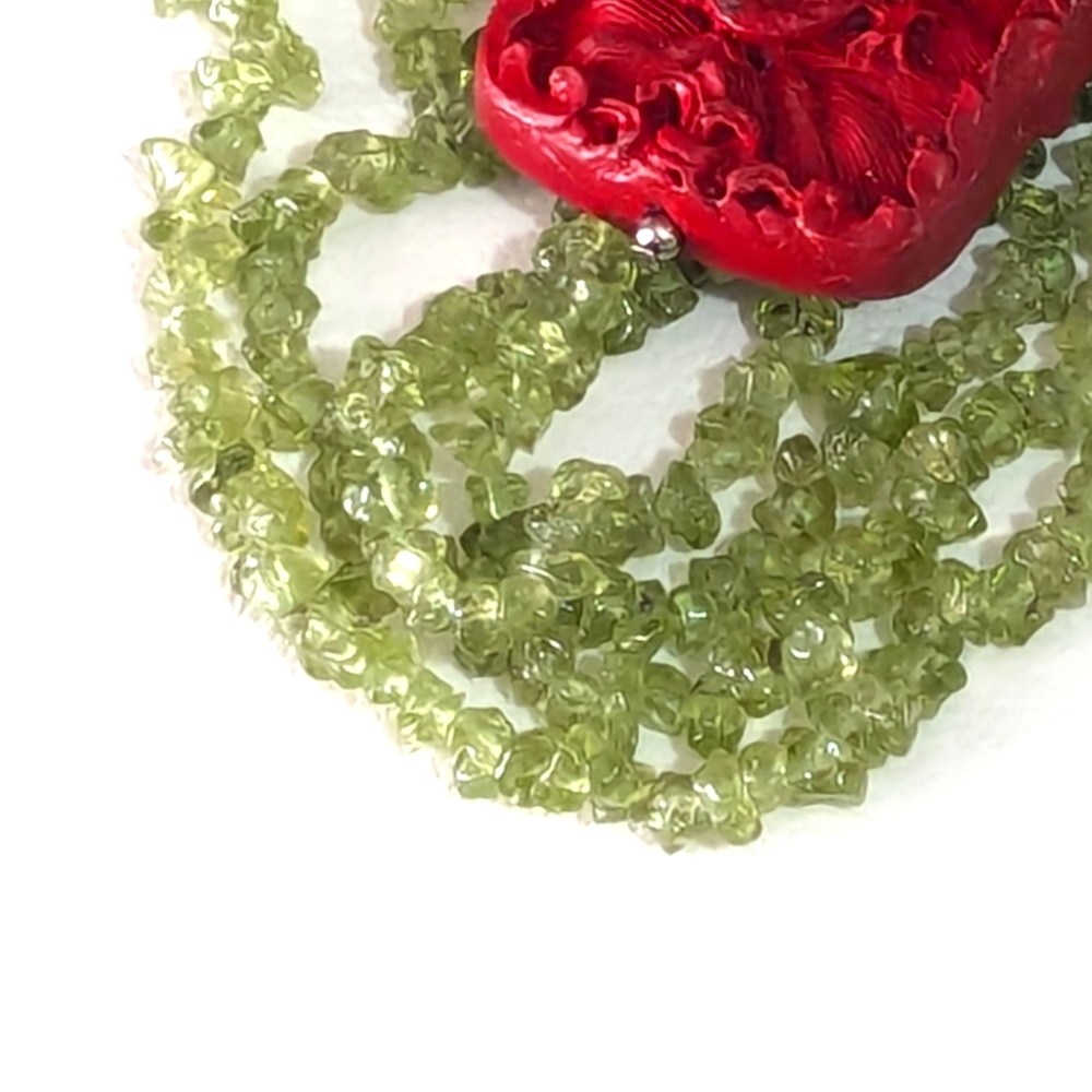 Hand carved Dragon Necklace | Hand Strung Peridit Beads | Precious Gemstones | - Picture 9 of 11
